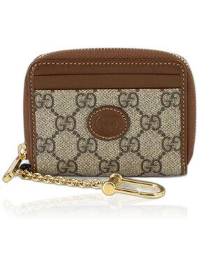 Gucci Interlocking with Key Hook Zip Wallet Card Case GG Supreme Canvas